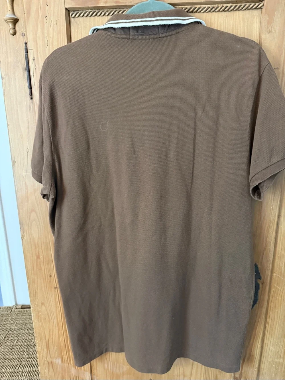 Ralph Lauren Brown Polo with White Logo & Collar Stripes